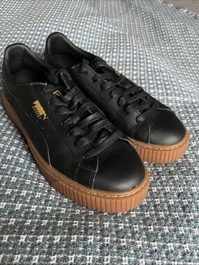 Puma Women’s Platform Sneaker in Black with Gum Sole